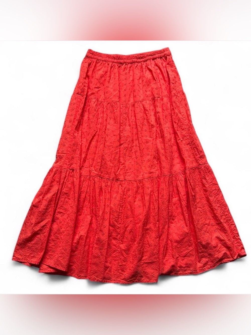 100% Cotton Cottagecore Boho Whimsigoth Festival Orange Tiered Eyelet Maxi Skirt